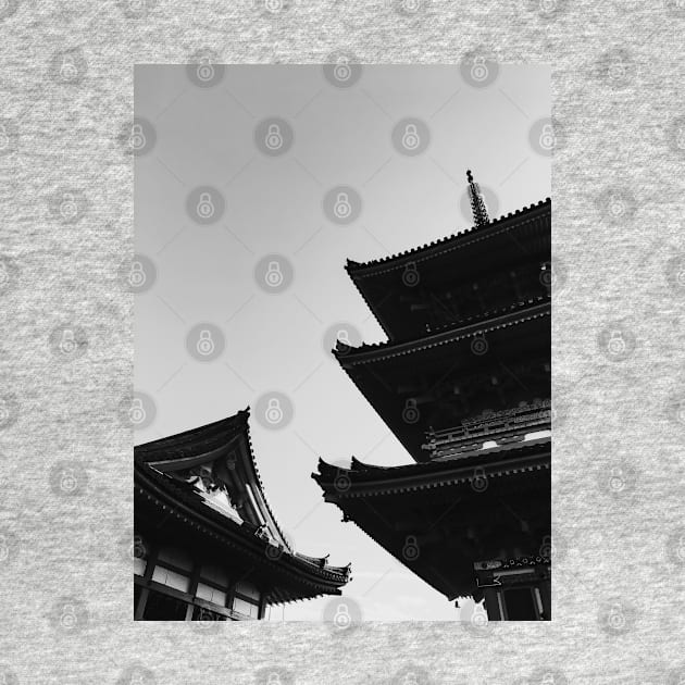 Roofs of Japanese Pagoda in Black and White by visualspectrum